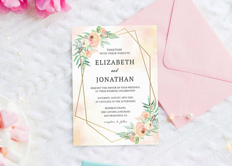 Pink and Greenery Floral Wedding Invitation Template Cover