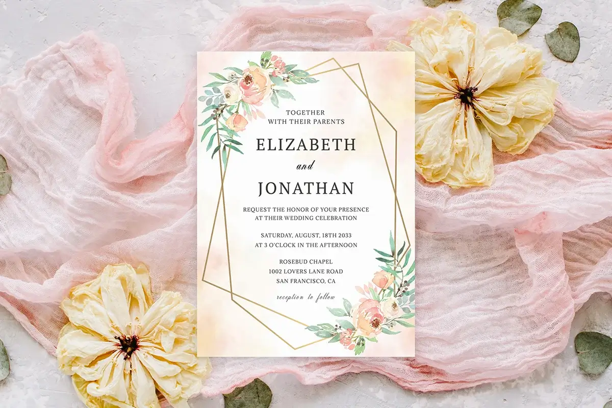 Pink and Greenery Floral Wedding Invitation Template Preview 2