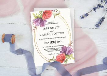 Purple and Red Rose Floral Wedding Invitation Cover