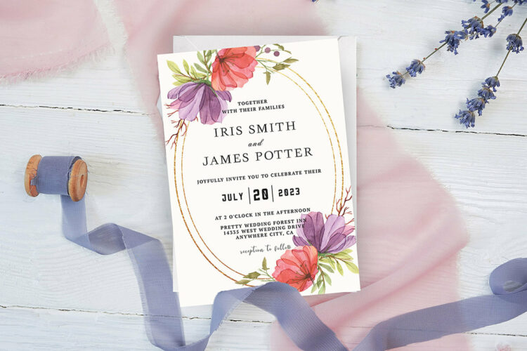 Purple and Red Rose Floral Wedding Invitation Cover