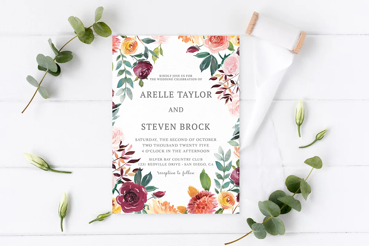 Rustic Bloom Wedding Invitation Template Preview 1