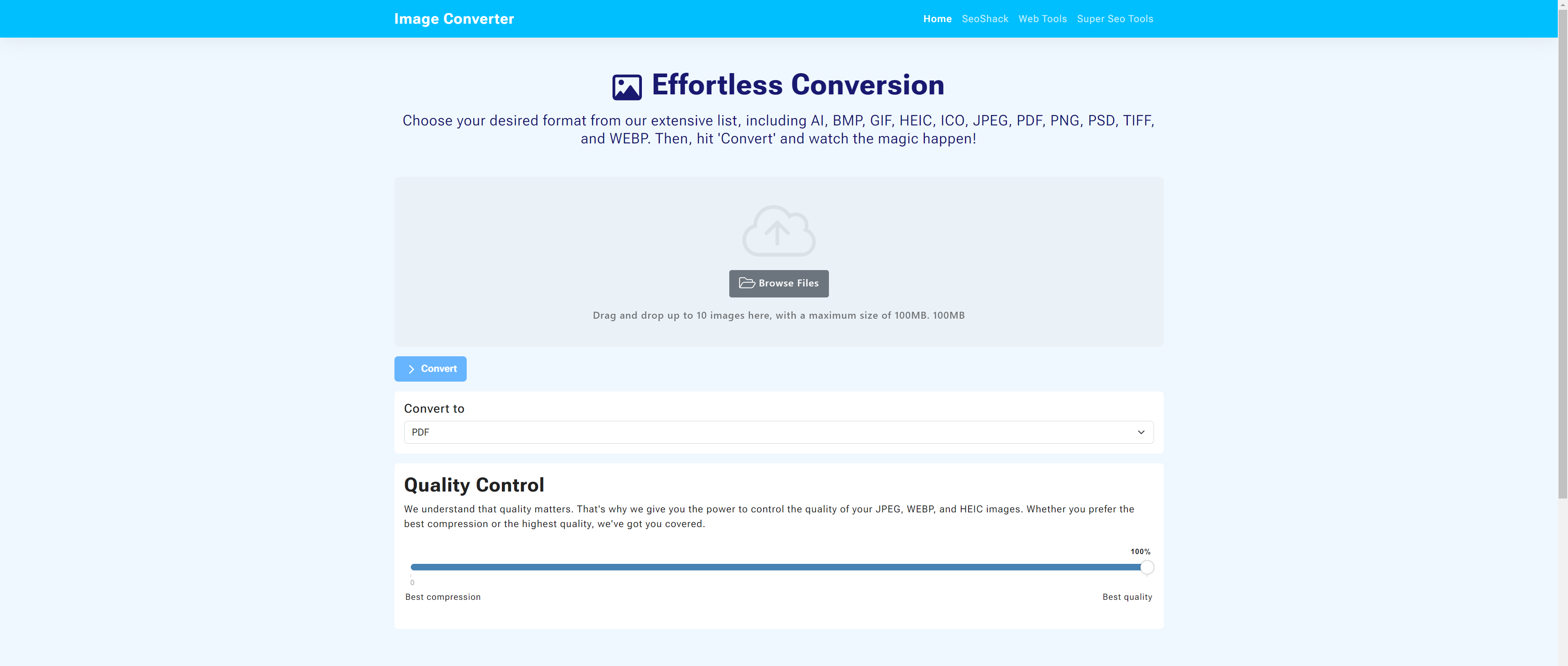 Homepage of Image Converter to PDF Online for Free - Easily Convert JPGs to PDFs!