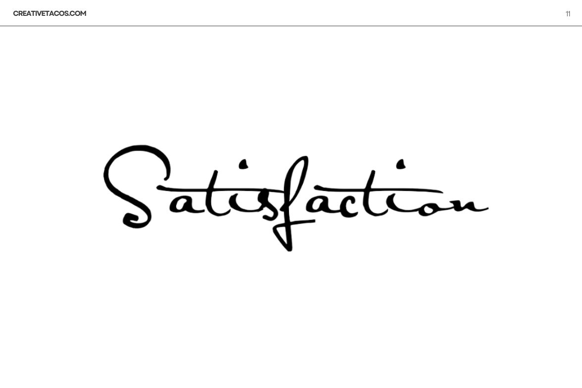 A repeat of the fifth image with 'Satisfaction' in a cursive Taylor Swift fonts on the CreativeTacos website.