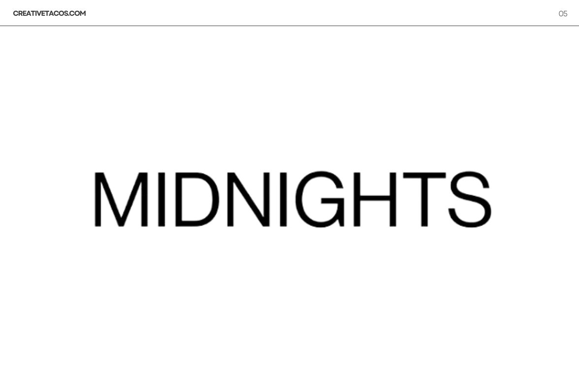 The 'MIDNIGHTS' album title in a sleek, modern Taylor Swift font featured on the CreativeTacos website