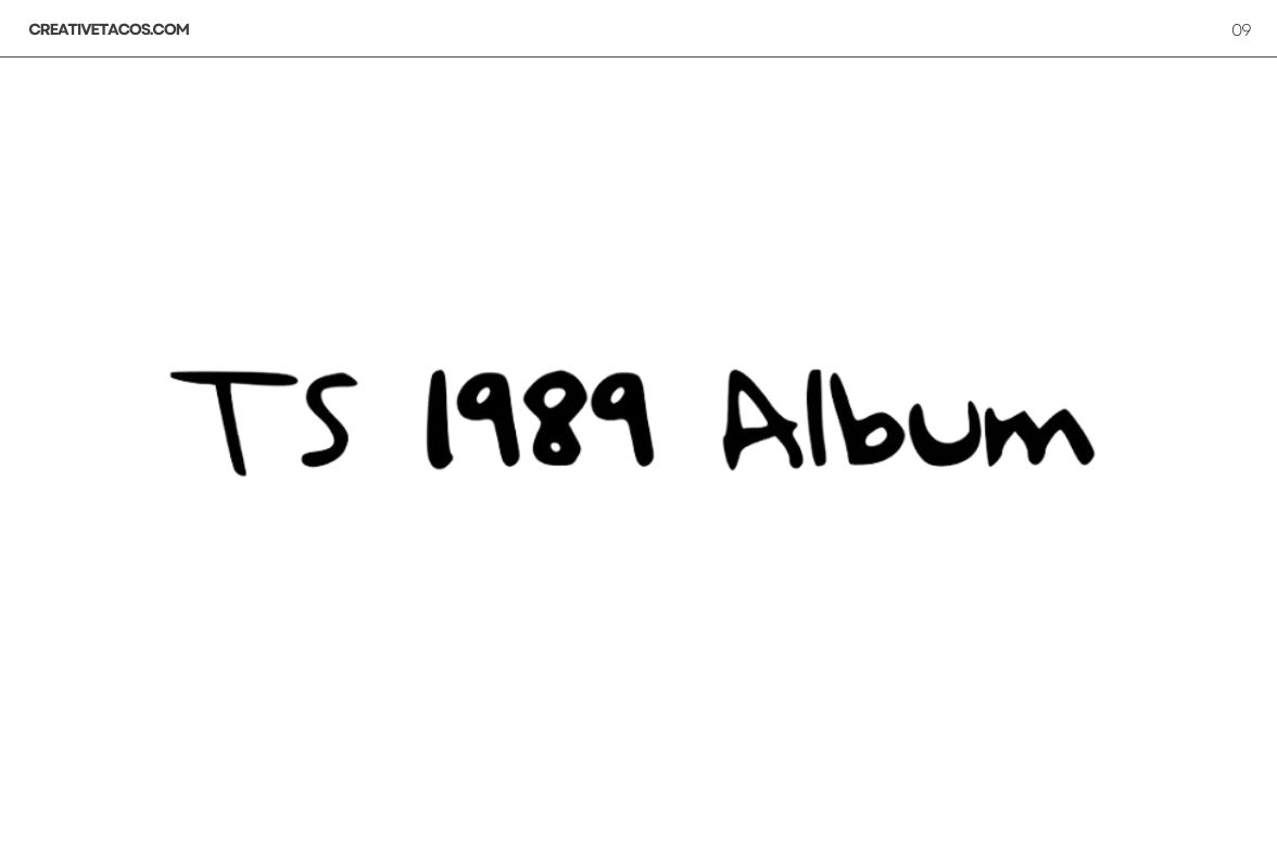 TS 1989 Album' written in a casual, handwritten Taylor Swift fonts on the CreativeTacos website, echoing the album's personal feel.