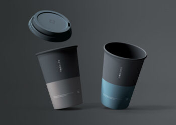 Free Two Disposable Coffee Cups Mockup