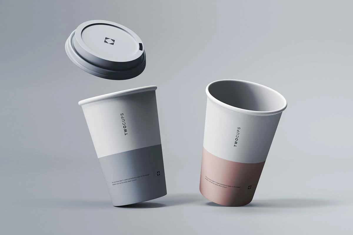 Free Two Disposable Coffee Cups Mockup Preview 1