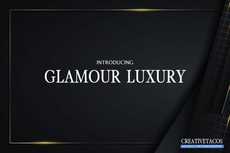 Sleek black presentation slide introducing 'GLAMOUR LUXURY' with golden accents.