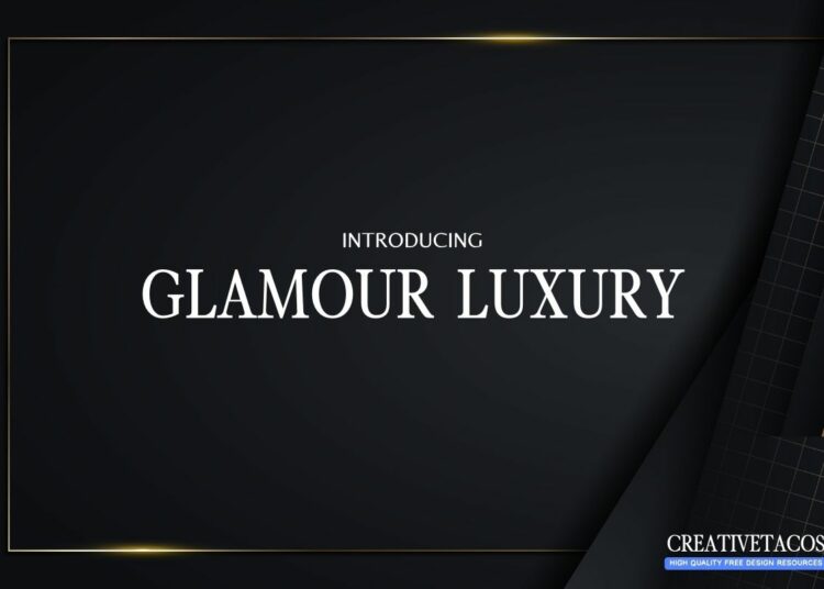 Sleek black presentation slide introducing 'GLAMOUR LUXURY' with golden accents.