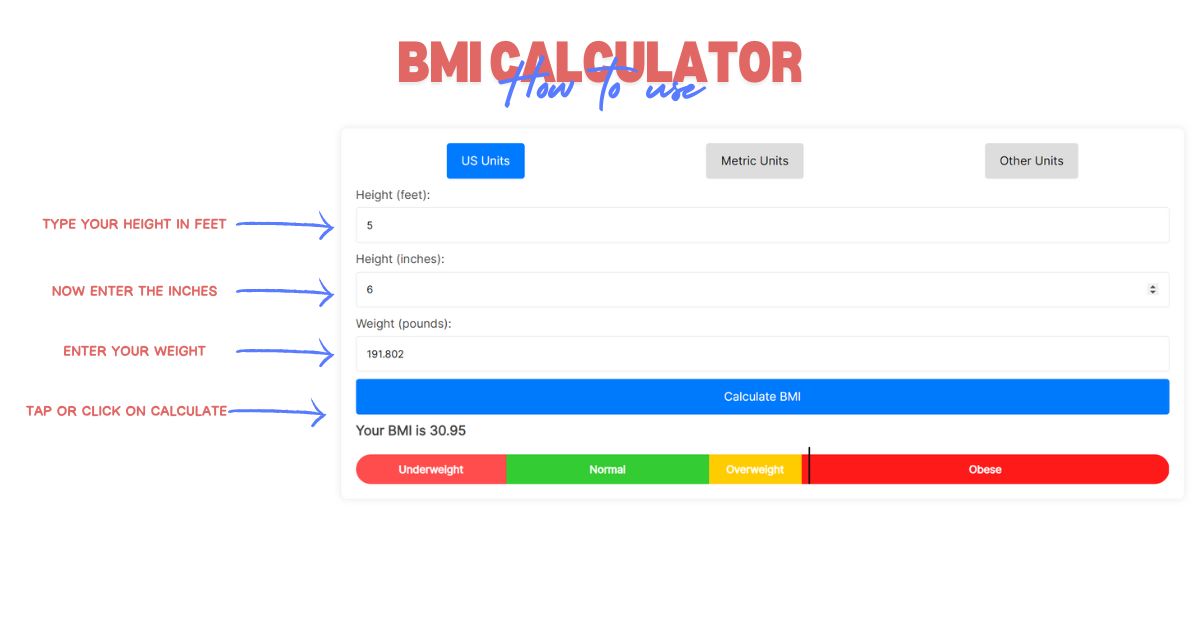 Body Mass Index (BMI) Calculator Tool US Units Calculator