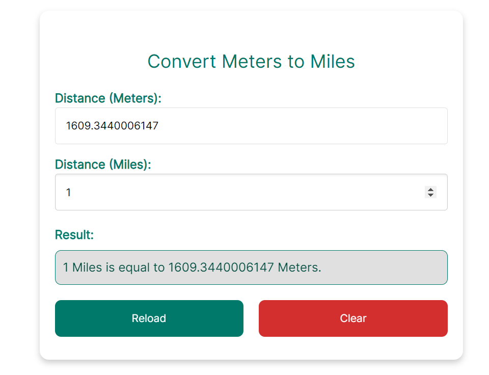 a screenshot of a Meters to Miles Converter