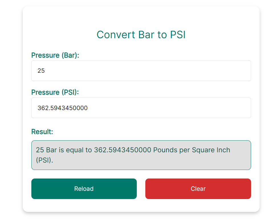 a screenshot of a bar to psi converter and calculator