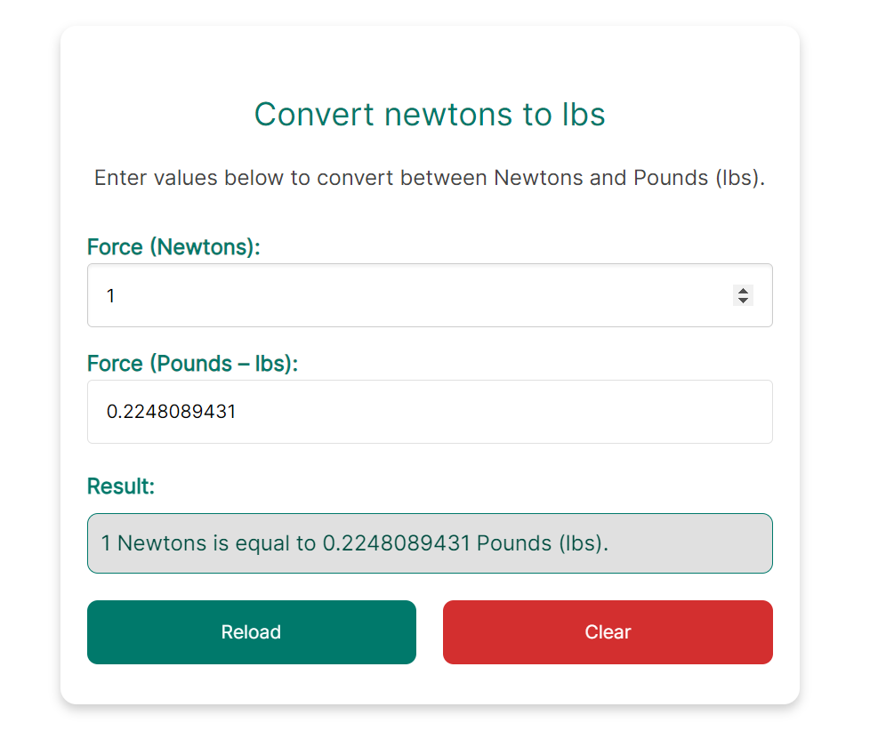 a screenshot of a newtons to lbs converter.